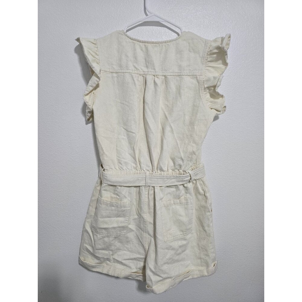 LE LIS Ruffle Buttons Denim Romper In Cream Size Large‎ - Picture 9 of 9